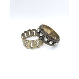 Lot Of 2 Gold Tone Statement Bracelets Chunky Rhinestone Bangles‎